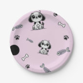 Roze & Zwarte Vis Botten Puppy Hond Verjaardagsfee Papieren Bordje (Voorkant)