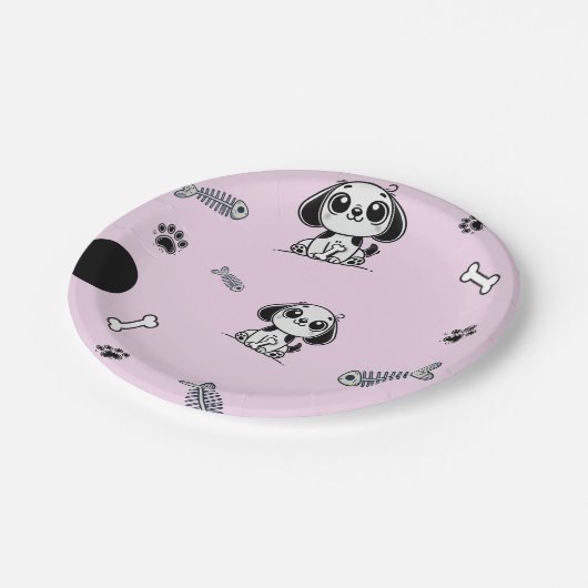 Roze & Zwarte Vis Botten Puppy Hond Verjaardagsfee Papieren Bordje (Gekanteld)