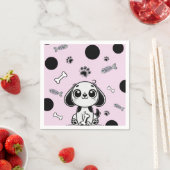 Roze & Zwarte Vis Botten Puppy Hond Verjaardagsfee Servet (Insitu)
