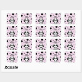 Roze & Zwarte Vis Botten Puppy Hond Verjaardagsfee Vierkante Sticker (Vel)