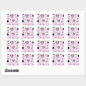 Roze & Zwarte Vis Botten Puppy Hond Verjaardagsfee Vierkante Sticker (Vel)