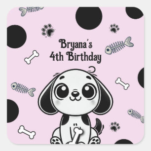 Roze & Zwarte Visbotten Hond Puppy Honden Verjaard Vierkante Sticker