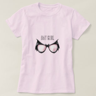 Roze Zwarte Vleermuis Meisjes Bril T-shirt