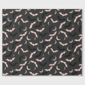 Roze & Zwarte Vleermuizen Celestial Maan Halloween Cadeaupapier (Vlak)