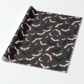 Roze & Zwarte Vleermuizen Celestial Maan Halloween Cadeaupapier (Uitgerold)