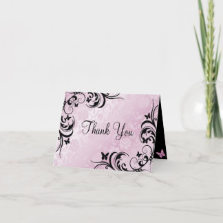 Roze & Zwarte Vlinder & Bloem Dank u kaart