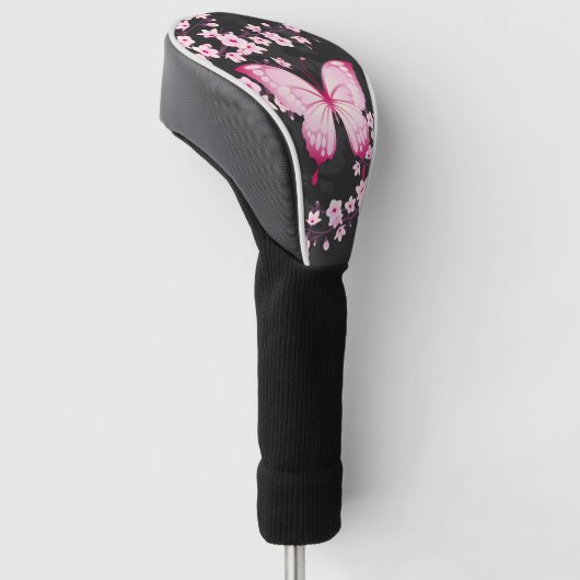 Roze zwarte vlinder en torenbloesems golfheadcover (Schuin)