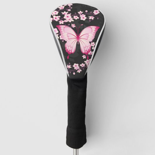 Roze zwarte vlinder en torenbloesems golfheadcover (Voorkant)