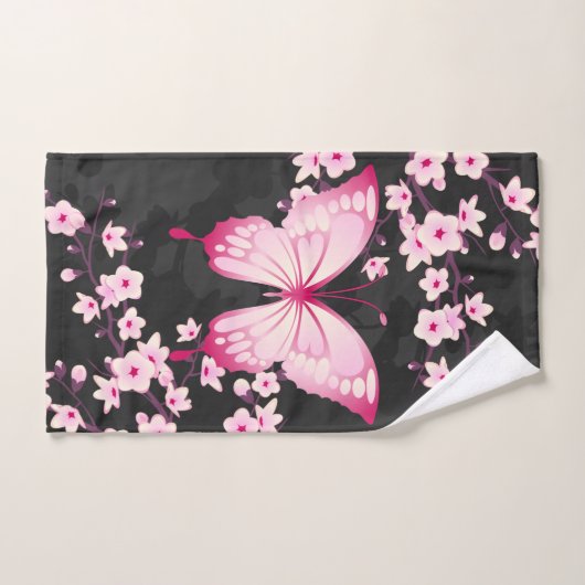 Roze zwarte vlinder en torenbloesems handdoek (Handdoek)