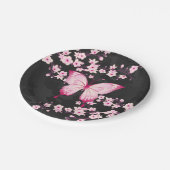 Roze zwarte vlinder en torenbloesems papieren bordje (Gekanteld)