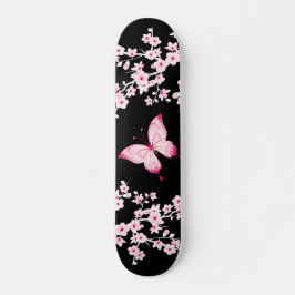 Roze zwarte vlinder en torenbloesems persoonlijk skateboard
