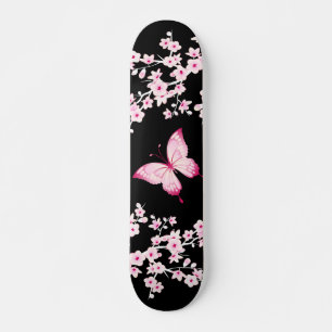 Roze zwarte vlinder en torenbloesems persoonlijk skateboard