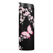 Roze zwarte vlinder en torenbloesems thermosbeker (Geroteerd rechts)