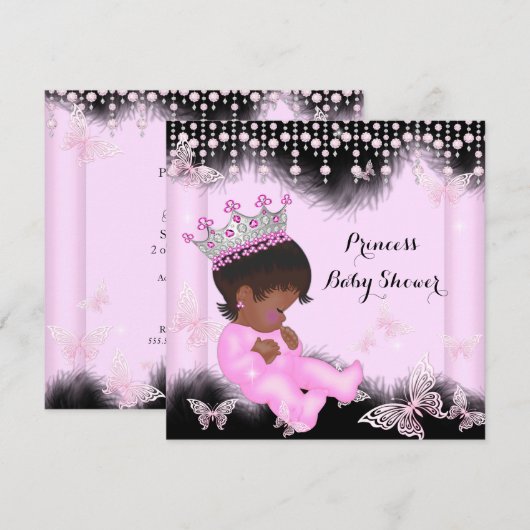 Roze zwarte vlinder Princess Baby shower Ethnic Kaart (Voorkant / Achterkant)