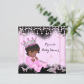 Roze zwarte vlinder Princess Baby shower Ethnic Kaart (Staand voorkant)