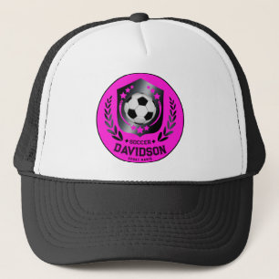Roze zwarte voetbal met aangepaste naamtekst trucker pet