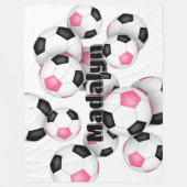 Roze Zwarte voetballen Cluster Meisjes Sportkamer Fleece Deken (Voorkant)