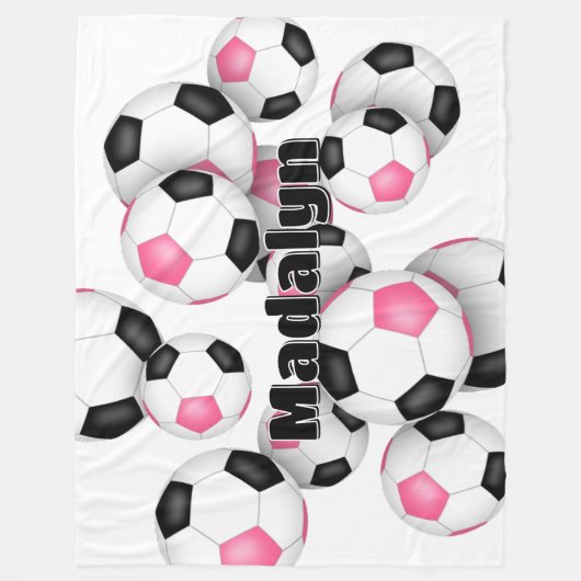 Roze Zwarte voetballen Cluster Meisjes Sportkamer Fleece Deken (Voorkant)