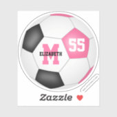 Roze zwarte voetballen meisjes gepersonaliseerd sticker (Vel)