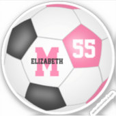 Roze zwarte voetballen meisjes gepersonaliseerd sticker (Voorkant)