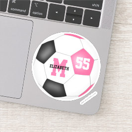 Roze zwarte voetballen meisjes gepersonaliseerd sticker