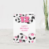 Roze zwarte voetballen meisjes Verjaardag Kaart (Voorkant)