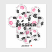 Roze zwarte voetballen sticker met meisjesnaam (Vel)