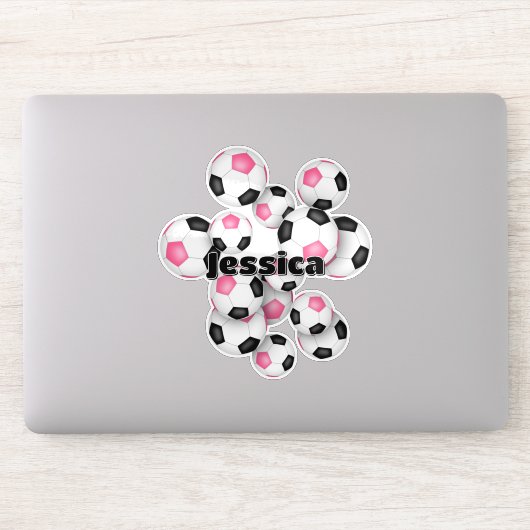 Roze zwarte voetballen sticker met meisjesnaam (Computer)