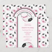 roze zwarte voetballen verjaardagscène kaart (Voorkant / Achterkant)