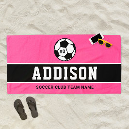 Roze Zwarte Voetbalspeler Aangepaste Naam Strandlaken