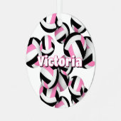 Roze zwarte volleyballen Een atleet naam Keepsake Metalen Ornament (Voorkant links)