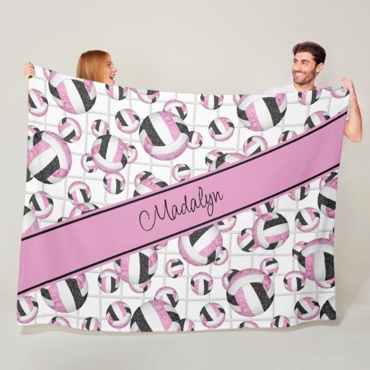 Roze zwarte volleyballetnetje fleece deken (In situ)