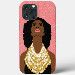 roze Zwarte vrouw die omhoog kijkt met tribale hal iPhone 13 Pro Max Hoesje