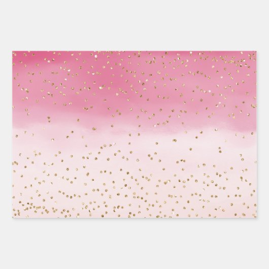 Roze zwarte Waterverf Gold Glitz Sparkle Inpakpapier Vel (Voorkant)