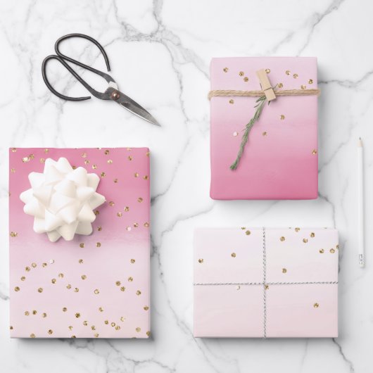 Roze zwarte Waterverf Gold Glitz Sparkle Inpakpapier Vel (Voorkant)