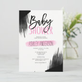 Roze zwarte waterverf penseelscript Baby shower Kaart (Staand voorkant)