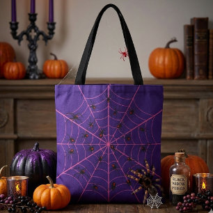Roze Zwarte Weduwe Spinnenweb Kunst Halloween Patr Tote Bag