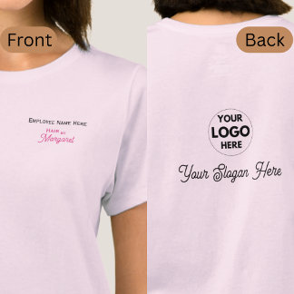 Roze Zwarte Werknemersnaam Logo Kapsalon T-shirt