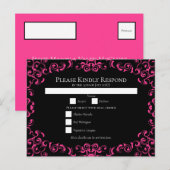 Roze zwarte wervelende gotische bruiloft feestdagenkaart (Voorkant / Achterkant)