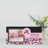 Roze & Zwarte Werveltje Baby Meisje Geboorte Aankondiging (Staand voorkant)