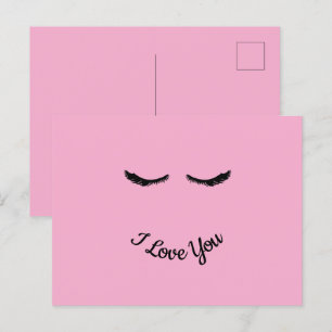 Roze zwarte wimpers Glam gepersonaliseerd Briefkaart