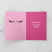 Roze zwarte wimpers Glam gepersonaliseerde verjaar Kaart (Binnen)