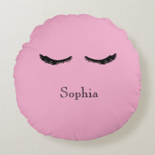 Roze zwarte wimpers Glam Rond Kussen