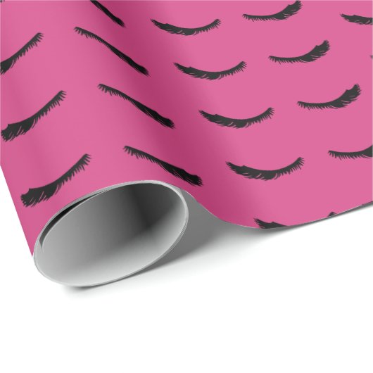 Roze Zwarte Wimpers Glam Verjaardag Cadeaupapier (Rol Hoek)