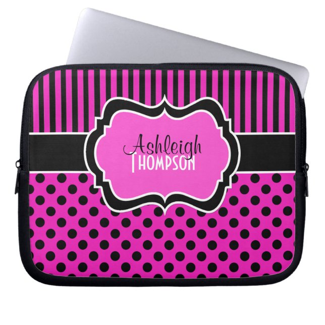 Roze, Zwarte, Wit, Laptop van de Streep van de Laptop Sleeve (Voorkant)
