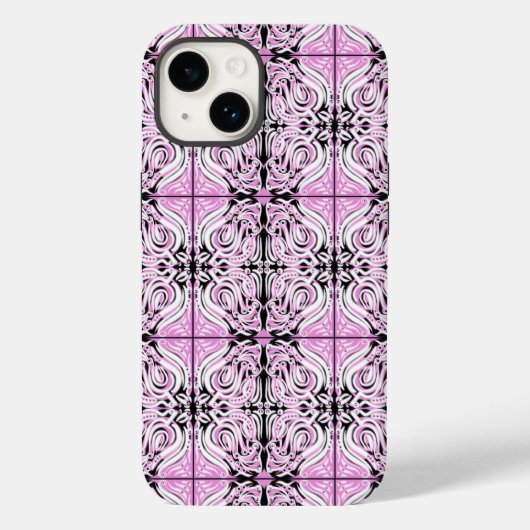 Roze zwarte witte Abstracte Curvy Herhalingspatroo Case-Mate iPhone Case (Achterkant)