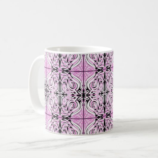 Roze zwarte witte Abstracte Curvy Herhalingspatroo Koffiemok (Voorkant links)