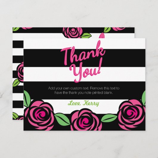Roze, zwarte, witte, bedankt kaarten (Voorkant / Achterkant)
