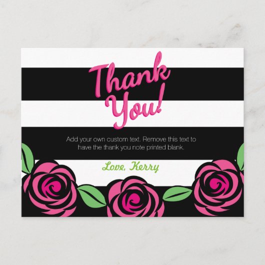 Roze, zwarte, witte, bedankt kaarten (Voorkant)