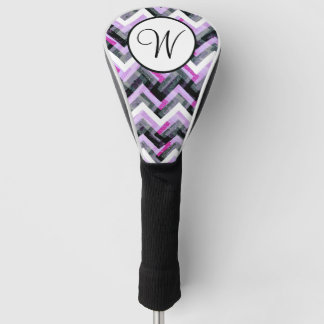 Roze zwarte witte Chevron getextureerd monogram Golfheadcover